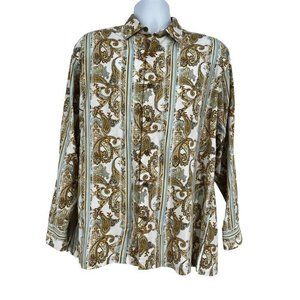 Tommy Bahama‎ Mens Paisley Button-Up Shirt Long Sleeve Size L Yellow/White